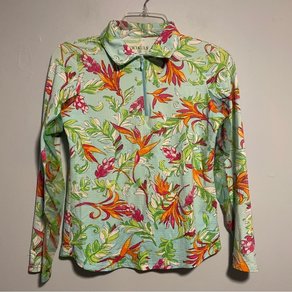 Icikuls Mock Neck Vented Long Sleeve 1/4 Zip Pink Blue Green XS EUC - Picture 1 of 5